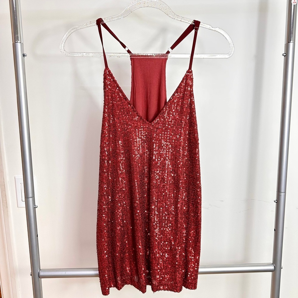 Sequin Racer Back‎ Sleeveless Cami Tank Top XL Y2K Festival Night Out Neutral